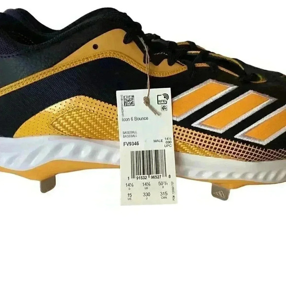Adidas Baseball Cleats Shoes Mens 15 D Black Yellow Icon 6 Bounce Pirates NEW - Picture 4 of 9